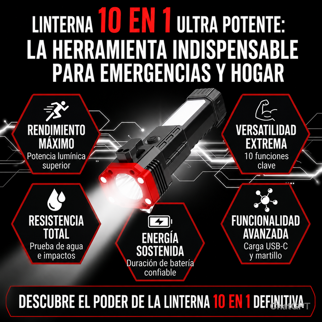 🔥 MÁS QUE UNA LINTERNA… TU KIT DE SUPERVIVENCIA 10 EN 1 + BRINDE